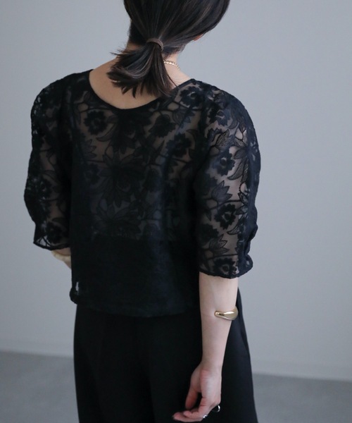 ap retro（アプレトロ）の「刺繍オーガンジーカーディガン（カーディガン/ボレロ・レディース・アイボリー/ブラック・FREE）」の12枚目の写真