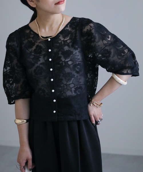 ap retro（アプレトロ）の「刺繍オーガンジーカーディガン（カーディガン/ボレロ・レディース・アイボリー/ブラック・FREE）」の15枚目の写真