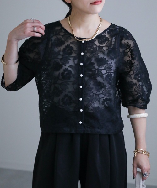 ap retro（アプレトロ）の「刺繍オーガンジーカーディガン（カーディガン/ボレロ・レディース・アイボリー/ブラック・FREE）」の14枚目の写真