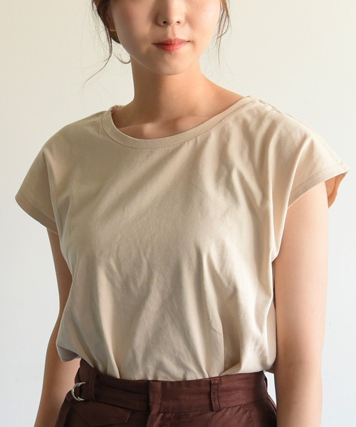 sango(sango)の「コットンフレンチスリーブTシャツ(Tシャツ/カットソー・レディース・ブラック/ベージュ/ブラウン/アイボリー・FREE)」の4枚目の写真