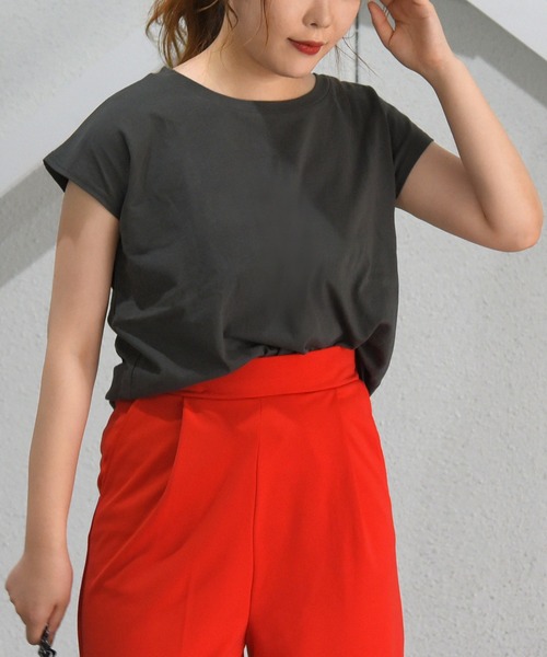 sango(sango)の「コットンフレンチスリーブTシャツ(Tシャツ/カットソー・レディース・ブラック/ベージュ/ブラウン/アイボリー・FREE)」の2枚目の写真