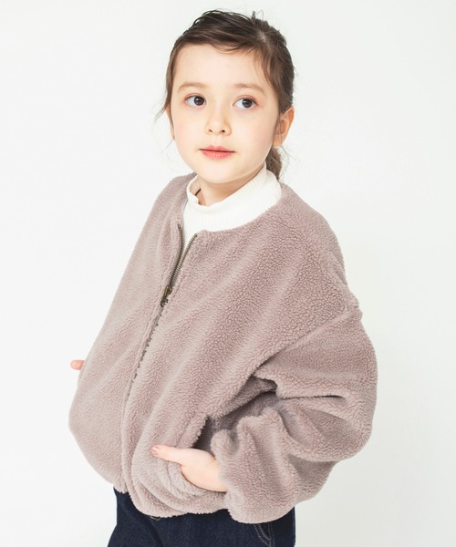 BRANSHES(ブランシェス)の「ノーカラーボアブルゾン(ノーカラージャケット・キッズ・チャコールグレー/ブラウン/ピンク/アイボリー・110cm/100cm/120cm/130cm/140cm/150cm/160cm/90cm)」の9枚目の写真