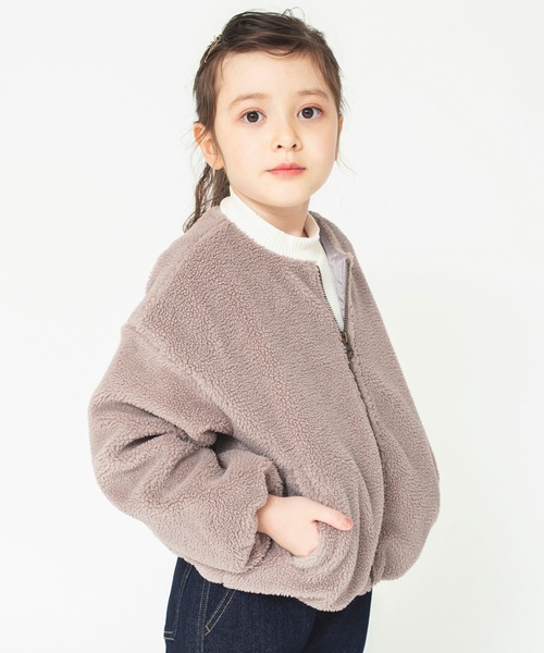 BRANSHES(ブランシェス)の「ノーカラーボアブルゾン(ノーカラージャケット・キッズ・チャコールグレー/ブラウン/ピンク/アイボリー・110cm/100cm/120cm/130cm/140cm/150cm/160cm/90cm)」の10枚目の写真