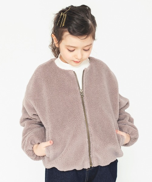 BRANSHES(ブランシェス)の「ノーカラーボアブルゾン(ノーカラージャケット・キッズ・チャコールグレー/ブラウン/ピンク/アイボリー・110cm/100cm/120cm/130cm/140cm/150cm/160cm/90cm)」の7枚目の写真