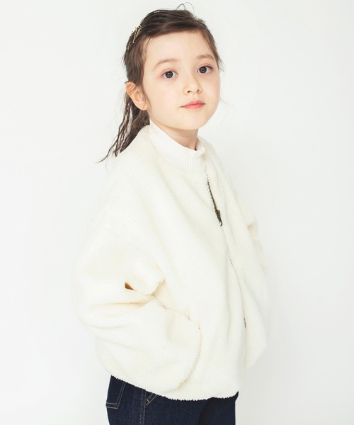 BRANSHES(ブランシェス)の「ノーカラーボアブルゾン(ノーカラージャケット・キッズ・チャコールグレー/ブラウン/ピンク/アイボリー・110cm/100cm/120cm/130cm/140cm/150cm/160cm/90cm)」の5枚目の写真