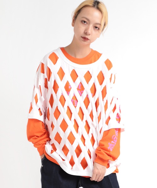RNA(アールエヌエー)の「M1910 ダイヤカットBIG T(Tシャツ/カットソー・レディース・ブラック/ダークパープル/ホワイト・MEDIUM)」の1枚目の写真