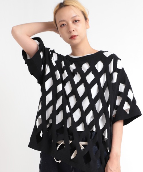 RNA(アールエヌエー)の「M1910 ダイヤカットBIG T(Tシャツ/カットソー・レディース・ブラック/ダークパープル/ホワイト・MEDIUM)」の11枚目の写真