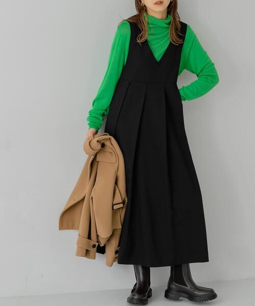 KBF（ケイビーエフ）の「BIGプリーツジャンパースカート（ワンピース・レディース・ブラック/ダークブラウン/ベージュ系その他・ONE）」の2枚目の写真