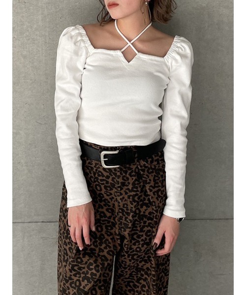 ENVYM(アンビー)の「ホルターネックリブTOPS(Tシャツ/カットソー・レディース・ホワイト/ブラック/その他・FREE)」の2枚目の写真