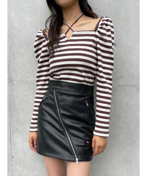 ENVYM(アンビー)の「ホルターネックリブTOPS(Tシャツ/カットソー・レディース・ホワイト/ブラック/その他・FREE)」の1枚目の写真