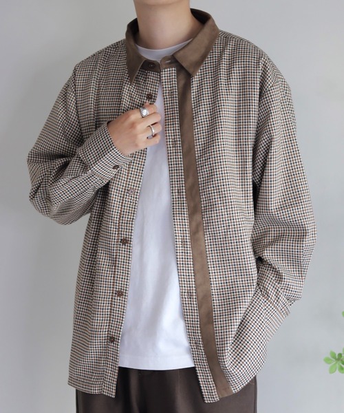 WONDER WONDER（ワンダーワンダー）の「バイカラーライン長袖シャツ（シャツ/ブラウス・メンズ・ブラウン系/チャコールグレー/ホワイト・S/M/L）」の13枚目の写真