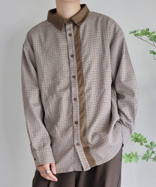 WONDER WONDER（ワンダーワンダー）の「バイカラーライン長袖シャツ（シャツ/ブラウス・メンズ・ブラウン系/チャコールグレー/ホワイト・S/M/L）」の14枚目の写真