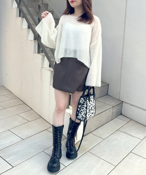 OLIVE des OLIVE（オリーブデオリーブ）の「モヘアタッチ透かしゆるニット（ニット/セーター・レディース・オフホワイト/ピンク/サックスブルー・FREE）」の4枚目の写真