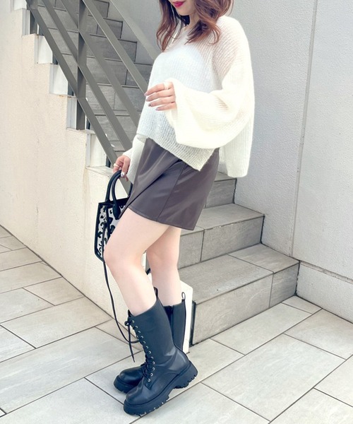 OLIVE des OLIVE（オリーブデオリーブ）の「モヘアタッチ透かしゆるニット（ニット/セーター・レディース・オフホワイト/ピンク/サックスブルー・FREE）」の5枚目の写真