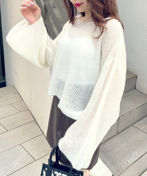 OLIVE des OLIVE（オリーブデオリーブ）の「モヘアタッチ透かしゆるニット（ニット/セーター・レディース・オフホワイト/ピンク/サックスブルー・FREE）」の8枚目の写真