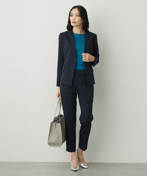 A/C DESIGN BY ALPHA CUBIC（エーシーデザインバイアルファキュービック）の「【アルファブリック】ストレッチノーカラージャケット【パンツ・スカートセットアップ可能】（ノーカラージャケット・レディース・ブラック/グレー/チャコール/ライトグレー/ネイビー・11号/13号/9号）」の20枚目の写真