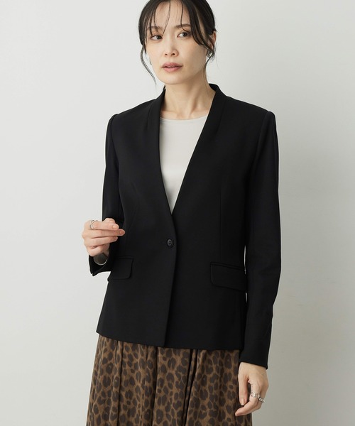 A/C DESIGN BY ALPHA CUBIC（エーシーデザインバイアルファキュービック）の「【アルファブリック】ストレッチノーカラージャケット【パンツ・スカートセットアップ可能】（ノーカラージャケット・レディース・ブラック/グレー/チャコール/ライトグレー/ネイビー・11号/13号/9号）」の14枚目の写真