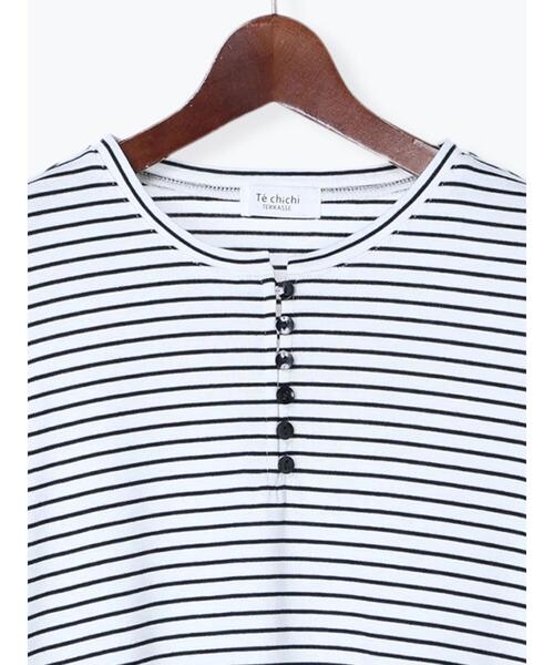 Te chichi TERRASSE（テチチテラス）の「ボーダーパワーショルダープルオーバー（Tシャツ/カットソー・レディース・ブラック/オフホワイト・ﾌﾘ-）」の5枚目の写真