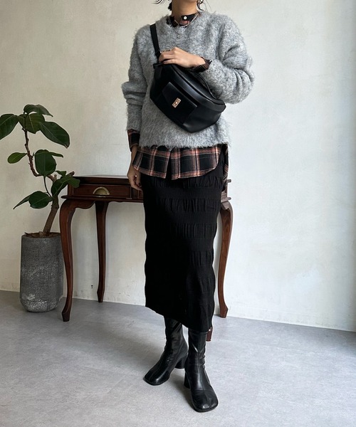 DouDou(ドゥドゥ)の「【WEB限定】メッシュ編みニットスカート(スカート・レディース・ブラック/ベージュ/オレンジ・FREE)」の15枚目の写真