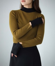 【cheriella】WEB限定バイカラーカフススリットリブニット