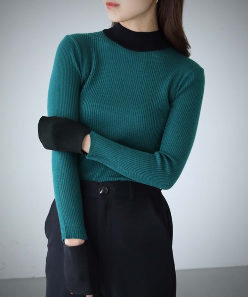 cheriella(シェリエラ)の「【cheriella】WEB限定バイカラーカフススリットリブニット(ニット/セーター・レディース・ホワイト/パープル/グリーン/カーキ・M)」の5枚目の写真