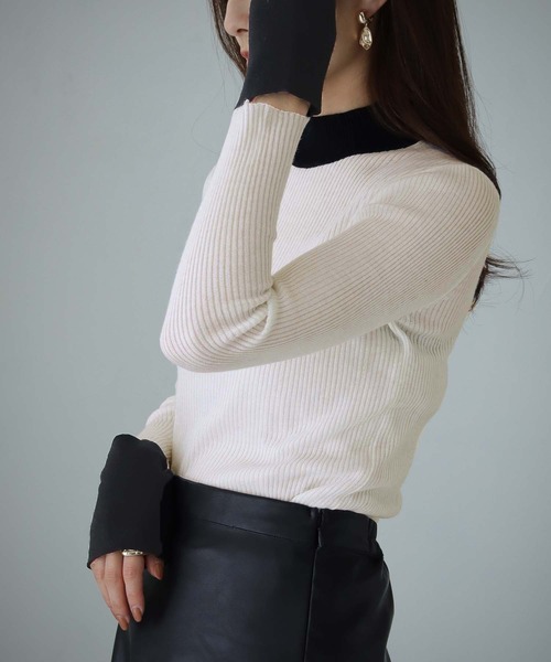 cheriella(シェリエラ)の「【cheriella】WEB限定バイカラーカフススリットリブニット(ニット/セーター・レディース・ホワイト/パープル/グリーン/カーキ・M)」の17枚目の写真