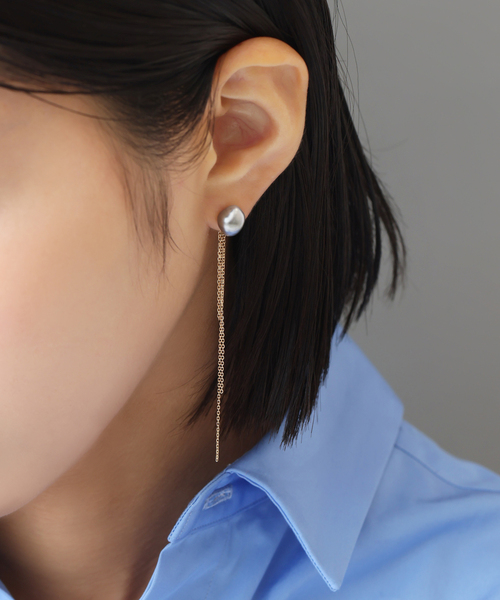 タヒチパールチェーンキャッチピアス K10（両耳）（ピアス（両耳用