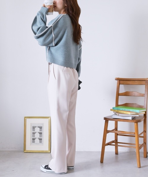 FREE'S MART(フリーズマート)の「◇杢ストレッチ総針配色ステッチニット(ニット/セーター・レディース・ブルー/ベージュ/ホワイト/ブラック・FREE)」の11枚目の写真