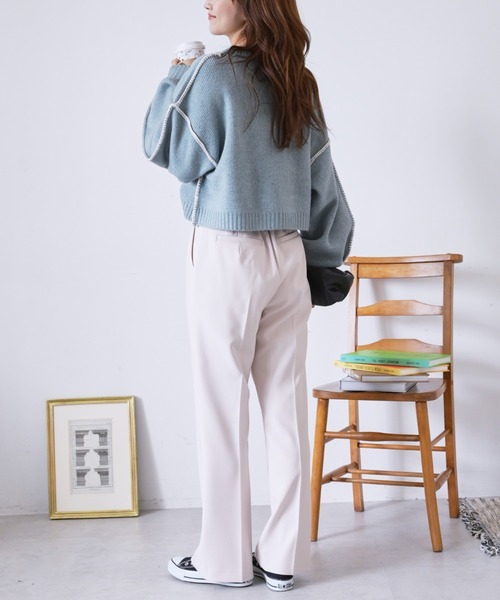 FREE'S MART(フリーズマート)の「◇杢ストレッチ総針配色ステッチニット(ニット/セーター・レディース・ブルー/ベージュ/ホワイト/ブラック・FREE)」の12枚目の写真