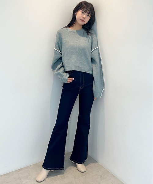 FREE'S MART(フリーズマート)の「◇杢ストレッチ総針配色ステッチニット(ニット/セーター・レディース・ブルー/ベージュ/ホワイト/ブラック・FREE)」の14枚目の写真