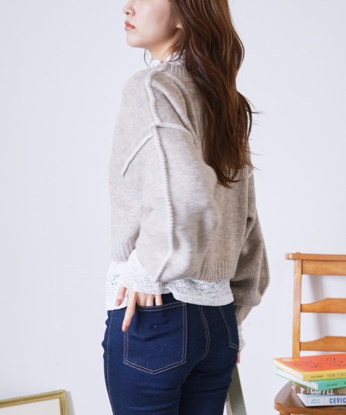 FREE'S MART(フリーズマート)の「◇杢ストレッチ総針配色ステッチニット(ニット/セーター・レディース・ブルー/ベージュ/ホワイト/ブラック・FREE)」の19枚目の写真