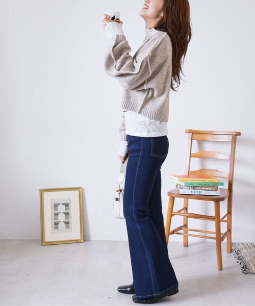 FREE'S MART(フリーズマート)の「◇杢ストレッチ総針配色ステッチニット(ニット/セーター・レディース・ブルー/ベージュ/ホワイト/ブラック・FREE)」の22枚目の写真