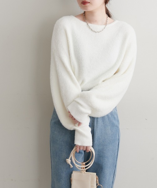 natural couture(ナチュラルクチュール)の「WEB限定カラーあり/前後2WAYカラーシャギーニット(ニット/セーター・レディース・ブラック/オフホワイト/サックスブルー/ライム/ブラウン/ピンクベージュ・FREE)」の11枚目の写真