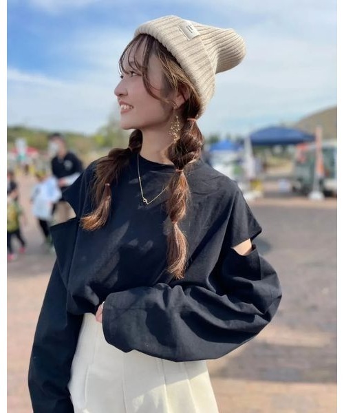 14+（イチヨンプラス）の「リブ編みタグ付きニット（ニットキャップ/ビーニー・レディース・ベージュ/ブラック/ネイビー/グレー・FREE）」の20枚目の写真