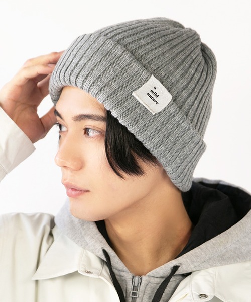 14+（イチヨンプラス）の「リブ編みタグ付きニット（ニットキャップ