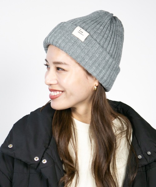14+（イチヨンプラス）の「リブ編みタグ付きニット（ニットキャップ/ビーニー・レディース・ベージュ/ブラック/ネイビー/グレー・FREE）」の6枚目の写真