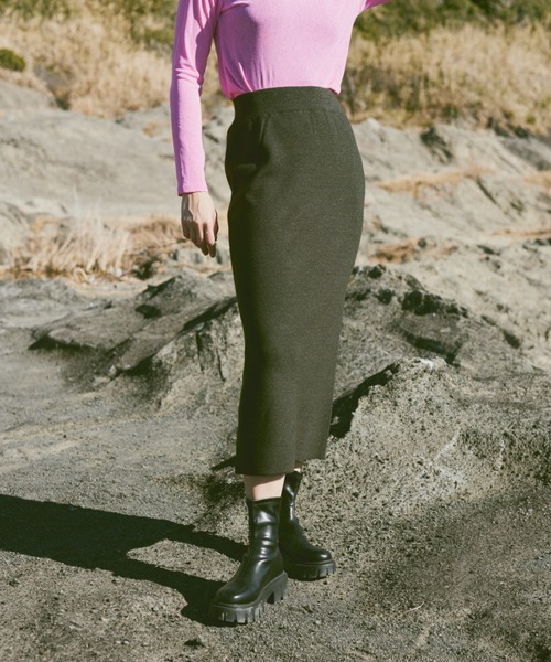 Happy John（ハッピージョン）の「slit knit skirt/スリットニットスカート（スカート・レディース・ブルー/ブラック・FREE）」の15枚目の写真