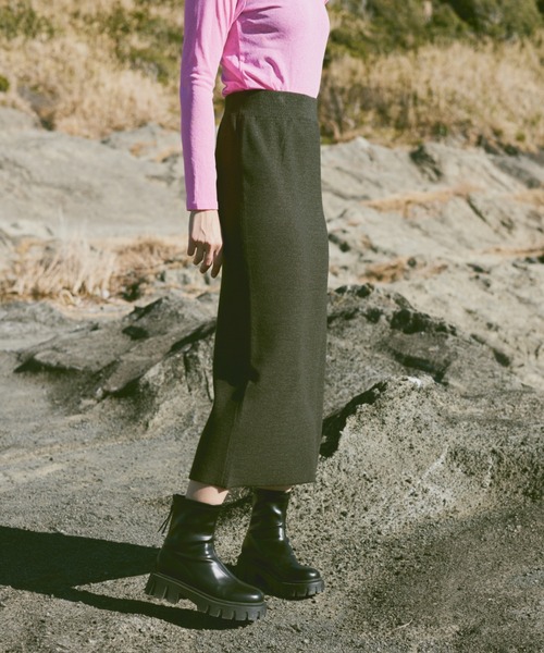 Happy John（ハッピージョン）の「slit knit skirt/スリットニットスカート（スカート・レディース・ブルー/ブラック・FREE）」の3枚目の写真