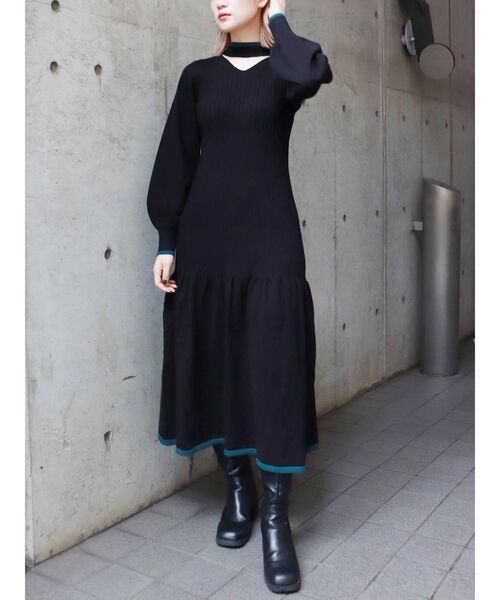 MURUA（ムルーア）の「バイカラーフレアリブワンピース（ワンピース