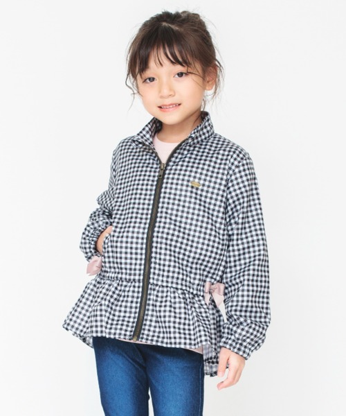 BRANSHES（ブランシェス）の「【撥水加工】裾フリルウィンドブレーカー（ナイロンジャケット・キッズ・ピンク/ブラック・90/100/110/120/130/140/150）」の6枚目の写真