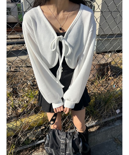 PHILLY(フィリー)の「リボンボレロカーディガン(カーディガン/ボレロ・レディース・ホワイト/ベージュ/ブラック/グレー・FREE)」の11枚目の写真