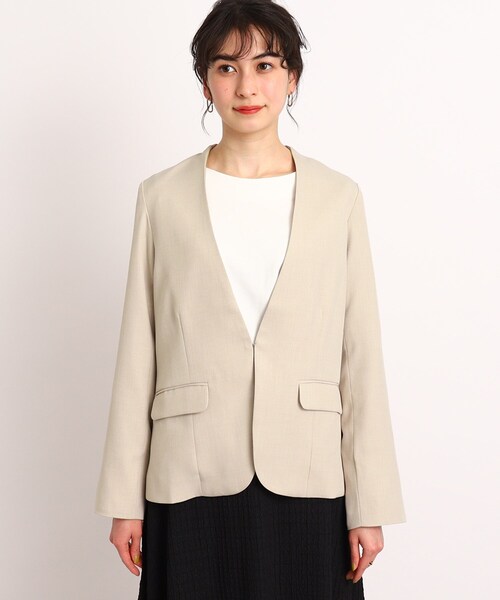 DRESKIP(ドレスキップ)の「◆【セットアップ可能/洗える】ツイルノ-カラージャケット(ノーカラージャケット・レディース・サンドベージュ/ブラック・02/03/04)」の3枚目の写真