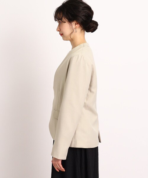 DRESKIP(ドレスキップ)の「◆【セットアップ可能/洗える】ツイルノ-カラージャケット(ノーカラージャケット・レディース・サンドベージュ/ブラック・02/03/04)」の4枚目の写真