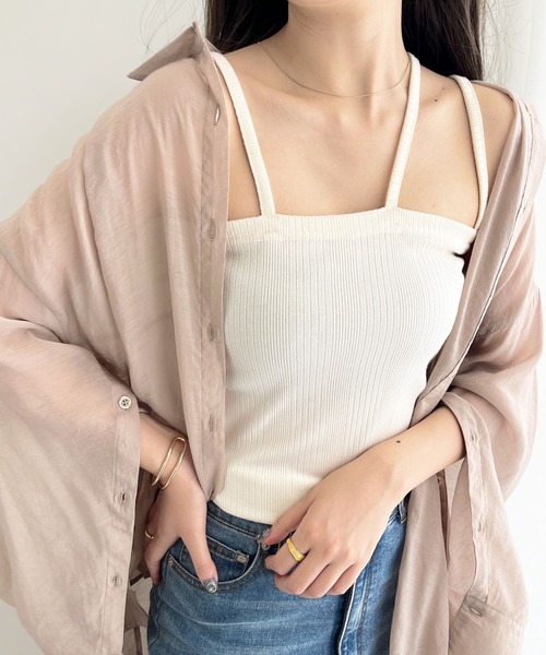 GeeRA（ジーラ）の「2WAY3ストラップランダムリブキャミソール（キャミソール・レディース・グレー/ブラウン/ブラック/アイボリー・SMALL/MEDIUM/LARGE/X-LARGE）」の2枚目の写真