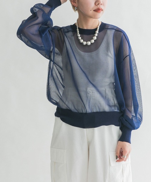 KBF（ケイビーエフ）の「ガラスニットプルオーバー（ニット/セーター・レディース・アイボリー/ネイビー/カーキ・ONE）」の6枚目の写真