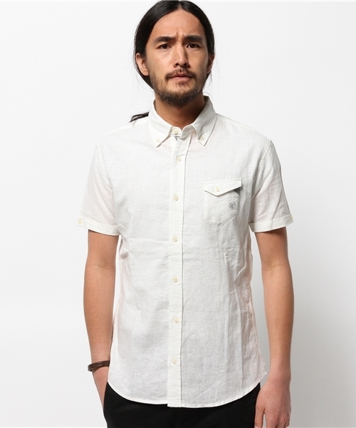 OUTLET（アウトレット）の「【CIAOPANIC TYPY】綿麻半袖ボタンダウンシャツ（シャツ/ブラウス・メンズ・イエロー/ブラック/ネイビー/ピンク/ホワイト/サックスブルー・SMALL/MEDIUM/LARGE）」の2枚目の写真