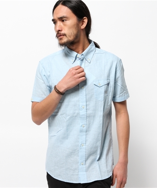 OUTLET（アウトレット）の「【CIAOPANIC TYPY】綿麻半袖ボタンダウンシャツ（シャツ/ブラウス・メンズ・イエロー/ブラック/ネイビー/ピンク/ホワイト/サックスブルー・SMALL/MEDIUM/LARGE）」の4枚目の写真