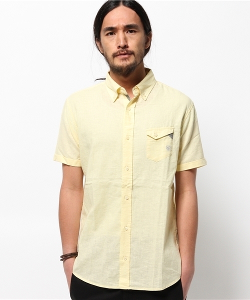 OUTLET（アウトレット）の「【CIAOPANIC TYPY】綿麻半袖ボタンダウンシャツ（シャツ/ブラウス・メンズ・イエロー/ブラック/ネイビー/ピンク/ホワイト/サックスブルー・SMALL/MEDIUM/LARGE）」の5枚目の写真