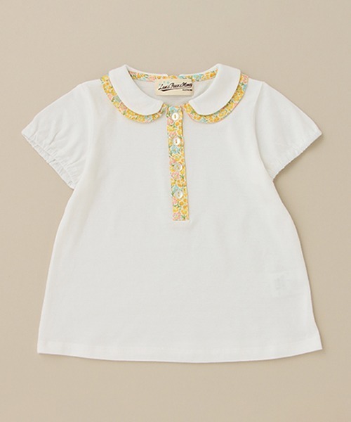 Love&Peace&Money（ラブアンドピースアンドマネー）の「小花柄コンビ半袖ブラウス（シャツ/ブラウス・キッズ・サーモンピンク/オフホワイト・130cm/80ｃｍ/120cm/90cm/100cm/110cm）」の2枚目の写真