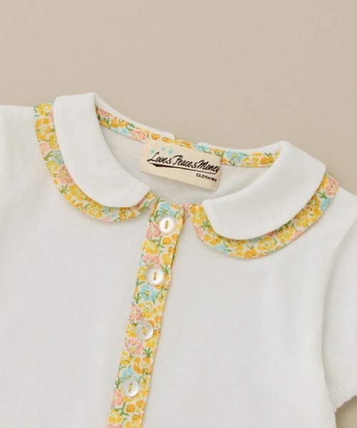 Love&Peace&Money（ラブアンドピースアンドマネー）の「小花柄コンビ半袖ブラウス（シャツ/ブラウス・キッズ・サーモンピンク/オフホワイト・130cm/80ｃｍ/120cm/90cm/100cm/110cm）」の3枚目の写真